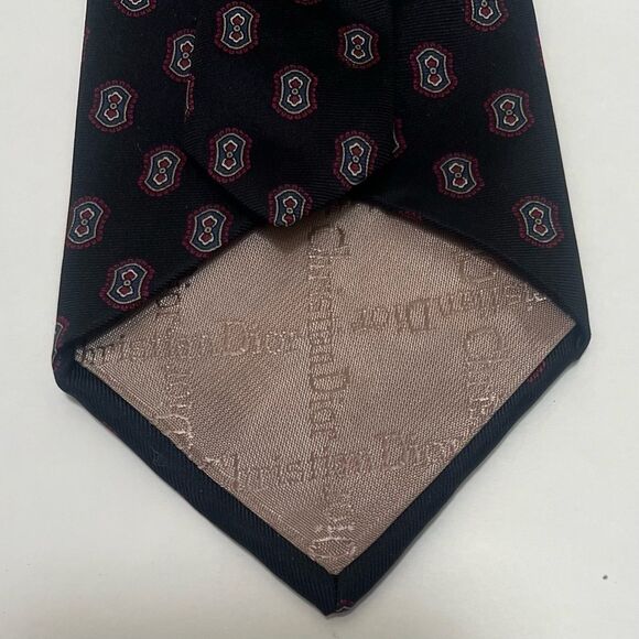 2for25 Christian Dior Silk Vintage Men Tie Black Geometric Luxury Retro Designer - Picture 7 of 11